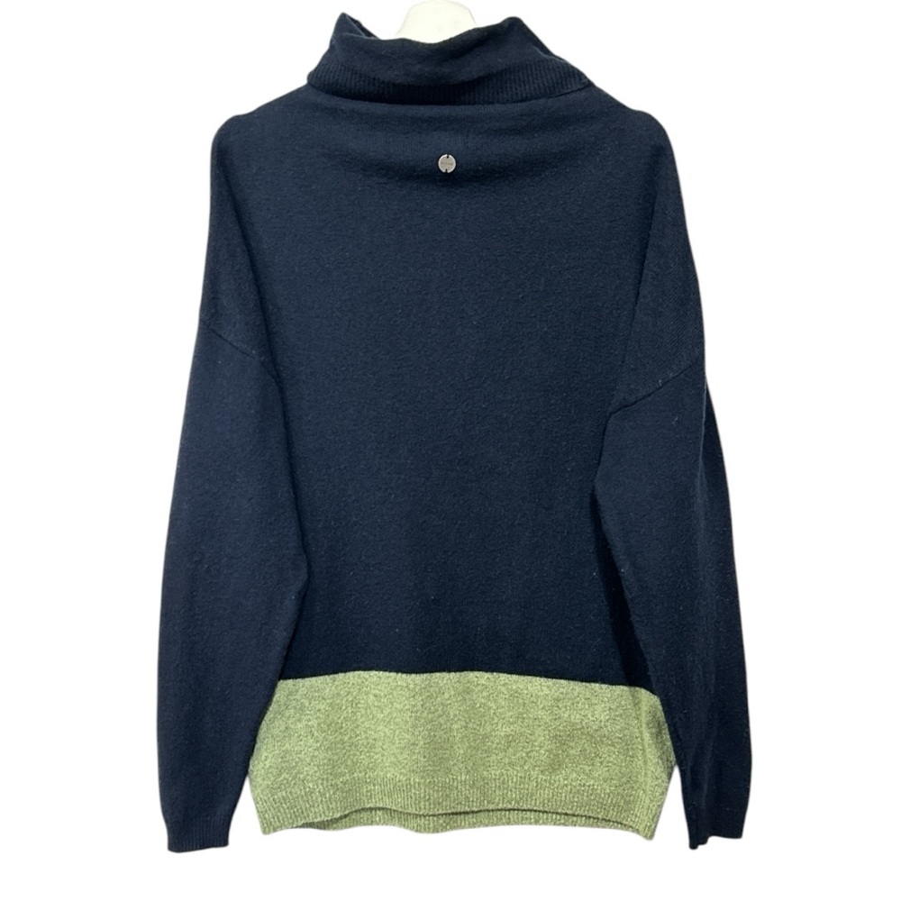 Prana Navy Cowlneck Sweater with Green, Orange, Brown Geometric Pattern - Picture 7 of 10